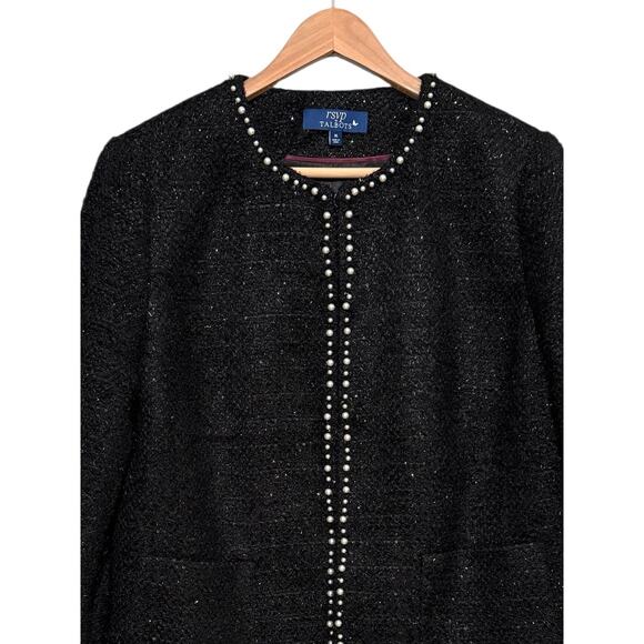 Talbots RSVP 16 Black Tweed Pearl Jacket Elegant Boucle Blazer Evening Topper - Picture 4 of 7